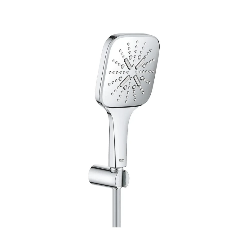 GROHE Rainshower 130 Smartactive Cube Shower Set Water-Saving 3-Spray 130mm Hand Shower with 1500mm Silverflex Hose and Wall Holder Chrome Finish Made in Germany 26589000