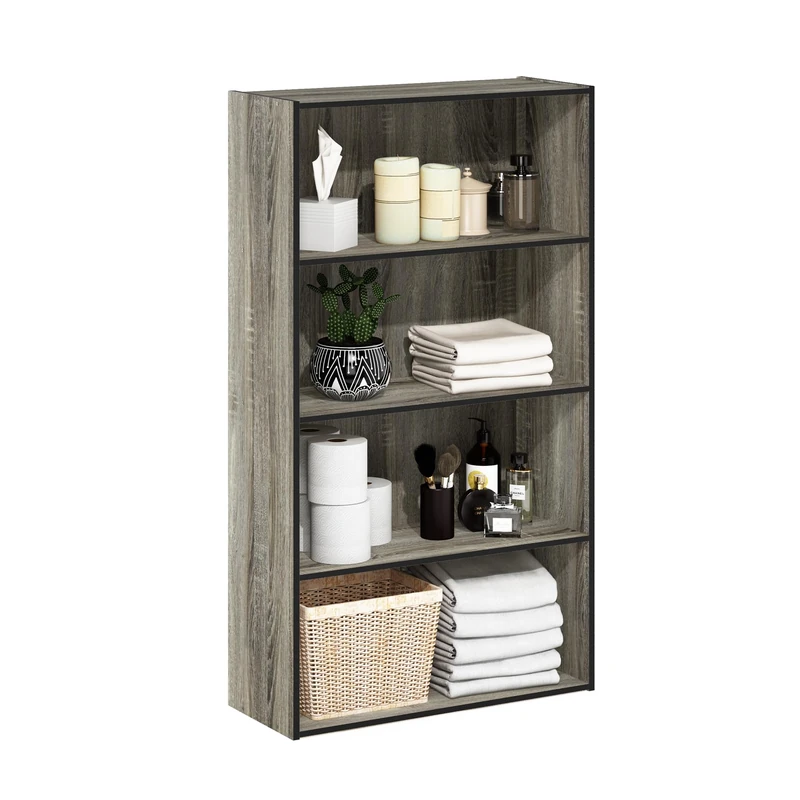 Furinno PASIR Book Shelf, 4-Tier Bookshelf, Bookcase with Open Shelf, 9.4 x 23.6 x 41.7, for Living Room, Bedroom, Home Office, French Oak - Image 1