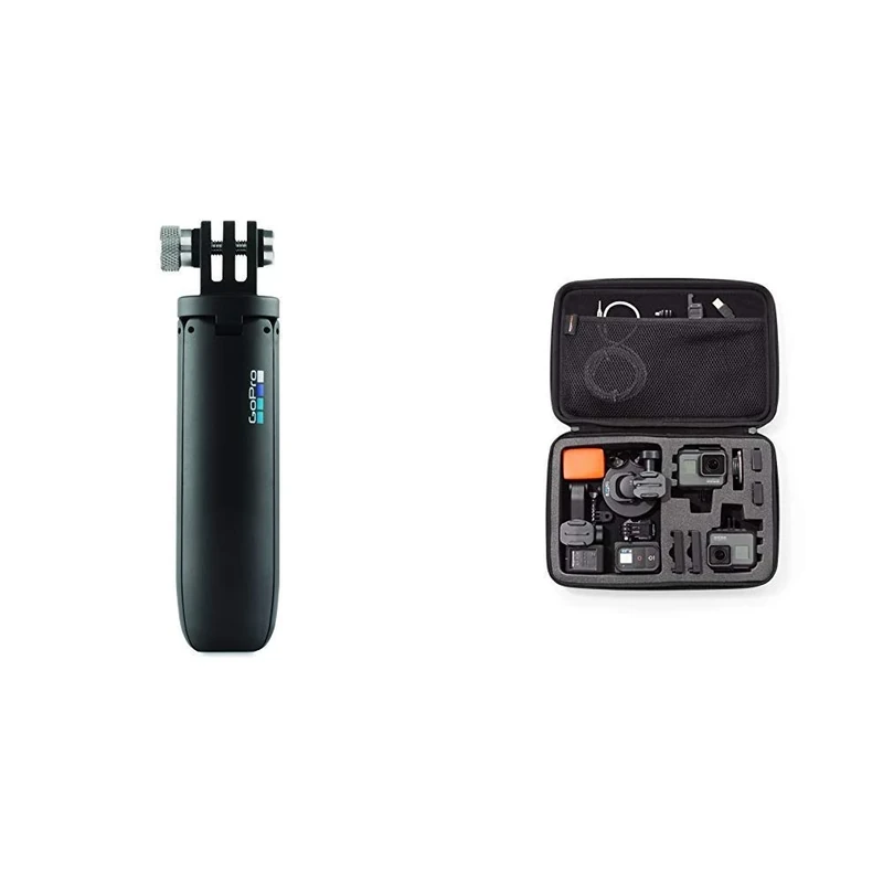 GoPro Shorty Mini Extension Pole with Tripod - Black (Official Accessory) & Amazon Basics Carrying Case - Large