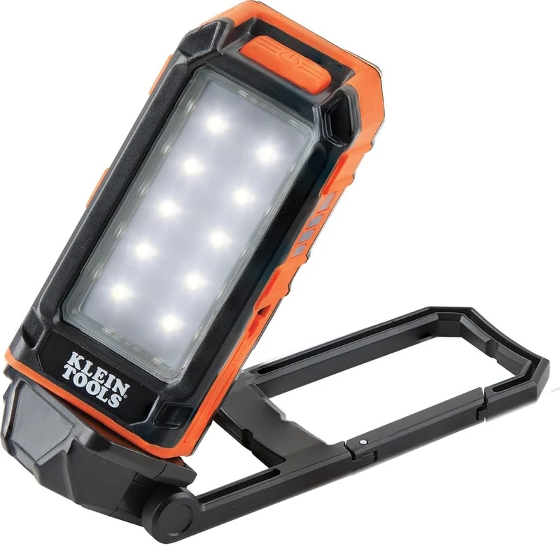 KLEIN TOOLS 56403 LED Light, Rechargeable Flashlight/Worklight with Kickstand and Carabiner, Charges Small Electronics, for Work, Camping