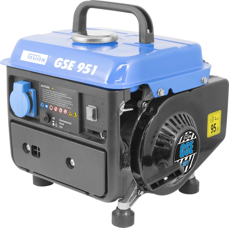Güde GSE 951 Power Generator (2-Stroke Engine, Petrol, 1/1.36 (kW/PS), 1x 230 V Socket, Max. 720 W, Running Time up to 7.5 h, Tank 3.8 L, Reverse Start, Carry Handle, Weight 15.85 kg)