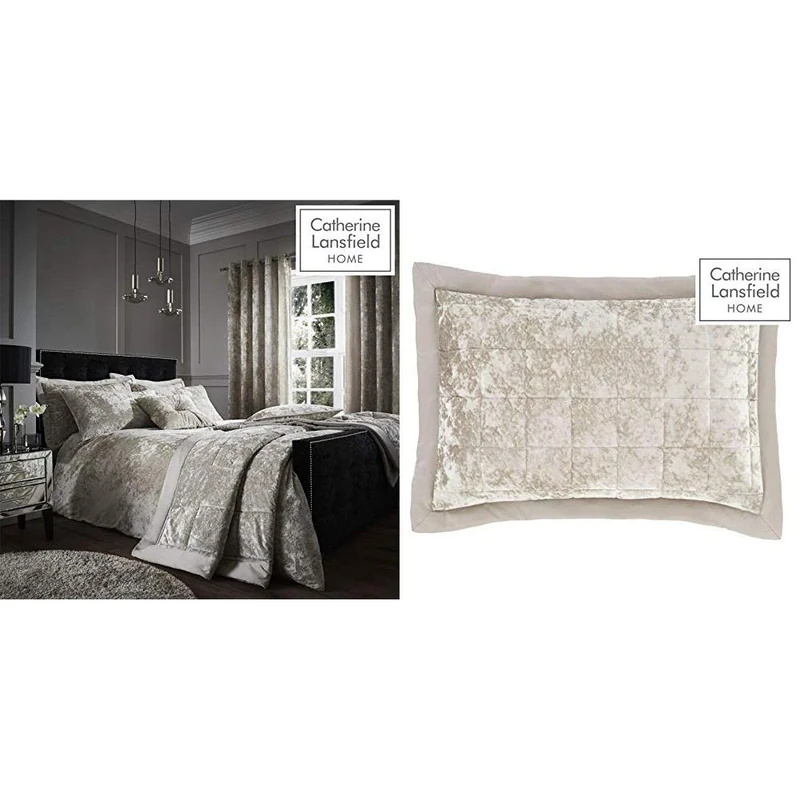 Catherine Lansfield Crushed Velvet King Duvet Set Natural & Lansfield Crushed Velvet Pillowsham Pair Natural