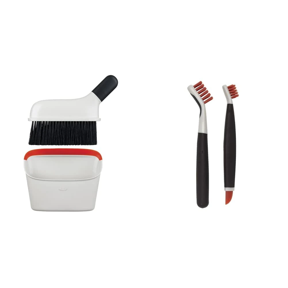 OXO Good Grips Compact Dustpan and Brush Set - Black/White/Red & Good Grips Deep Clean Brush Set