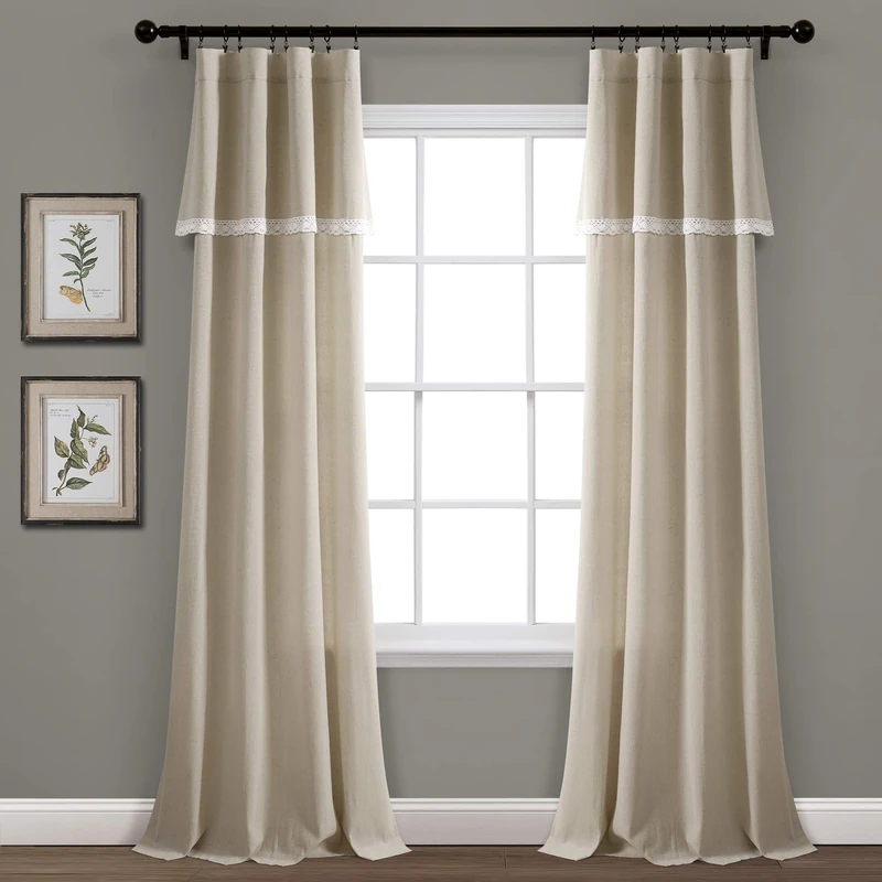 Lush Decor, Dark Linen Lace Window Curtain Panel Pair, 84" x 38", 84 in x 38