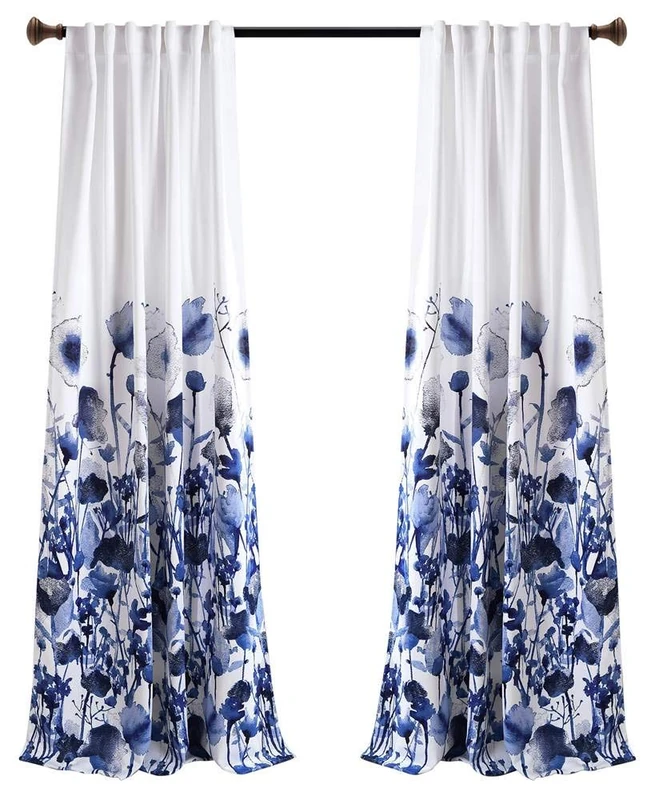 Lush Decor LUSH DÉCOR, 84” x 52”, Navy Zuri Flora Curtains Light Filtering Window Panel Set for Living, Dining, Bedroom (Pair)