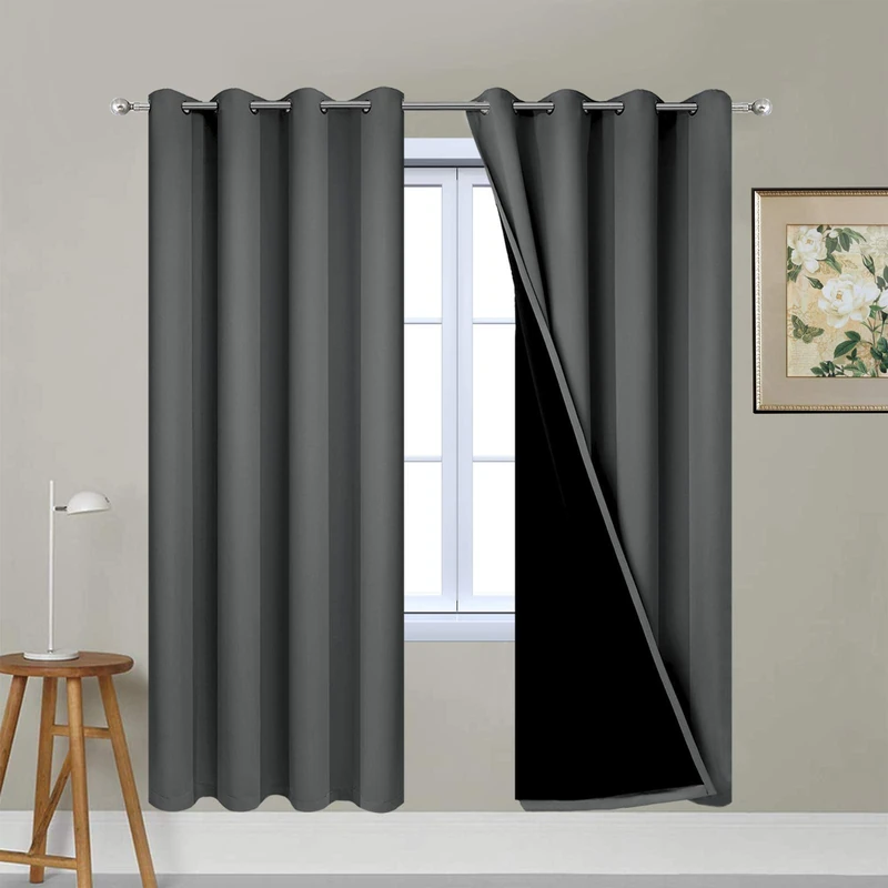 Yakamok Dark Grey 100% Blackout Curtains 63 Inches Long 52" Wide 2 Panels