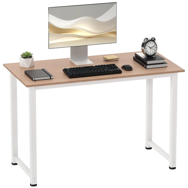 HOMCOM Computer Desk, Writing Table, 120 x 60 x 76cm Workstation for Home Office, Study with Metal Frame, Simple Assembly, White