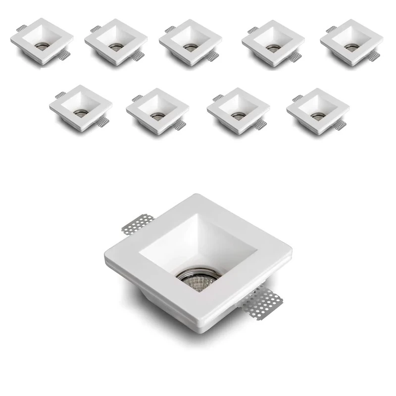 Eurekaled - Square Recessed Ceramic Plaster Holder for Suspended Ceilings for GU10 and MR16 (10 Pieces)