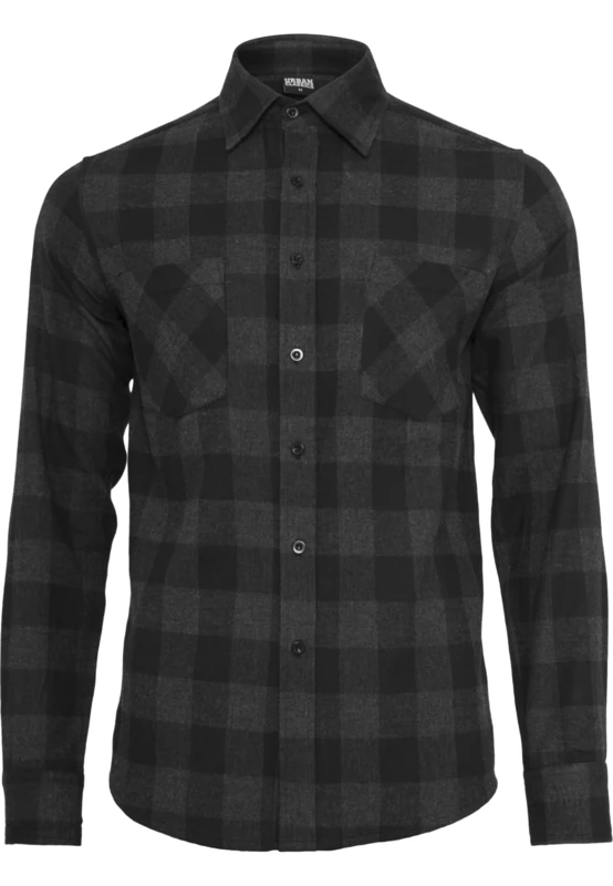 Urban Classics Men's Checked Flannel Shirt Casual Button-Down Shirt, Longsleeve Dress Shirt with Forearm Buttons, Regular Fit, 100% Flannel Yarn blk/cha 5XL