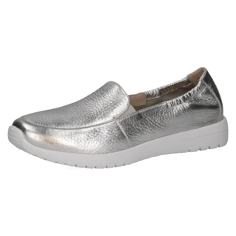 CAPRICE Women's Leather Slip-ons Flat, Silver (Silver Me.Deer), 8 UK