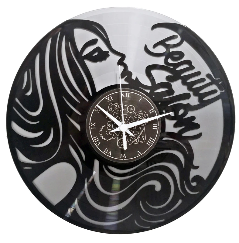Instant Karma Clocks Vinyl Wall Clock for Hairdressers Beauty Salon Barber Shop Woman, Colour Silver and Black
