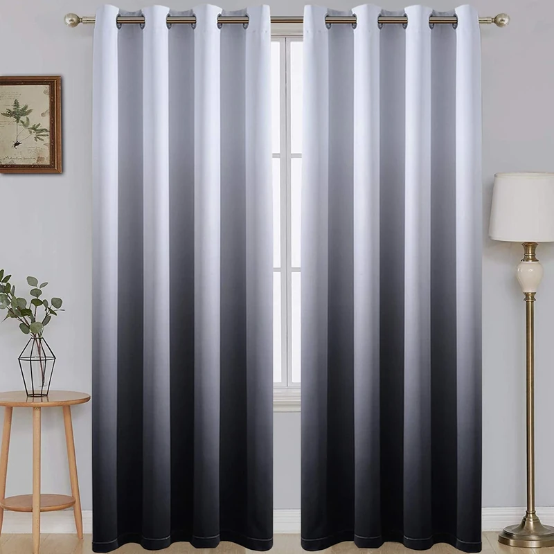 SimpleHome 96 Inch Long Ombre Blackout Curtains Gradient White and Black Room Darkening Curtain Thermal Insulated Grommet Window Drapes for Living Room/Bedroom (Black, 52W x 96L / 2 Panels)
