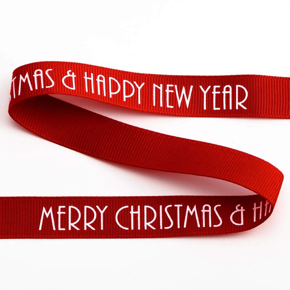Merry Christmas Happy New Year Grosgrain Ribbon -16mm x 5M - Red