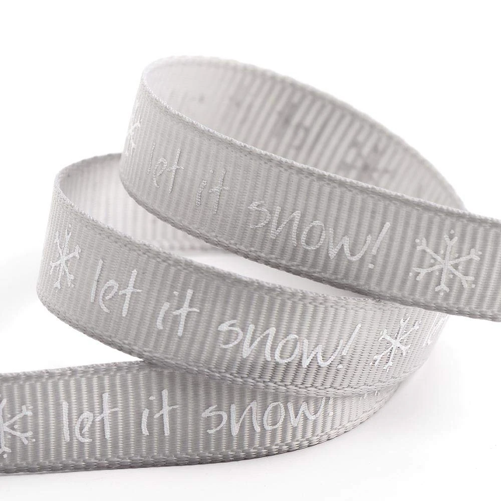 Let it Snow Christmas Grosgrain Ribbon - 9mm x 5M - Silver