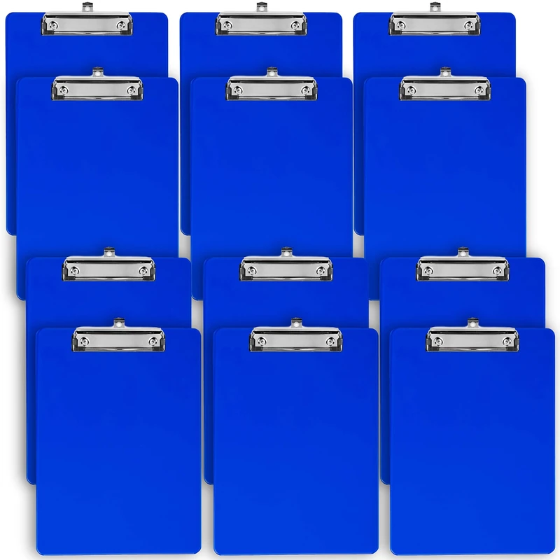 Blue Plastic Clipboard with Low Profile Clip (Pack of 12) - Letter/A4 Size with Flat Clip for Boys and Girls | Cute Aesthetic College & Back to School Supplies