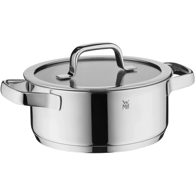 WMF Compact Cuisine Cooking Pot 20 cm, Glass Lid, Stewing Pot 2.5 L, Polished Cromargan Stainless Steel, Scale on The Inside, Stackable, Induction Pot, Uncoated