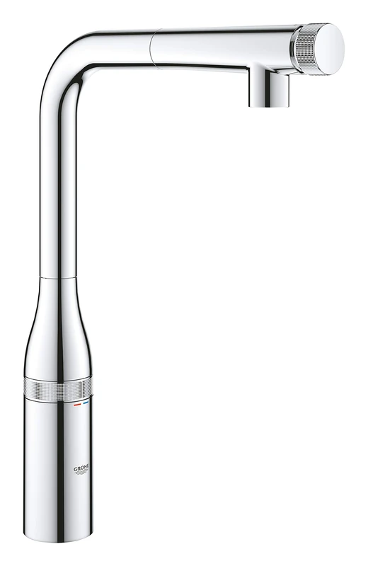 GROHE Essence Smartcontrol Pull-Out Kitchen Tap (High L-Spout, 140° Swivel Range, Water-Saving, Push for ON-OFF, Turn for Volume and Temperature Adjustment, 3/8 Inch Tails), Chrome, 31615000