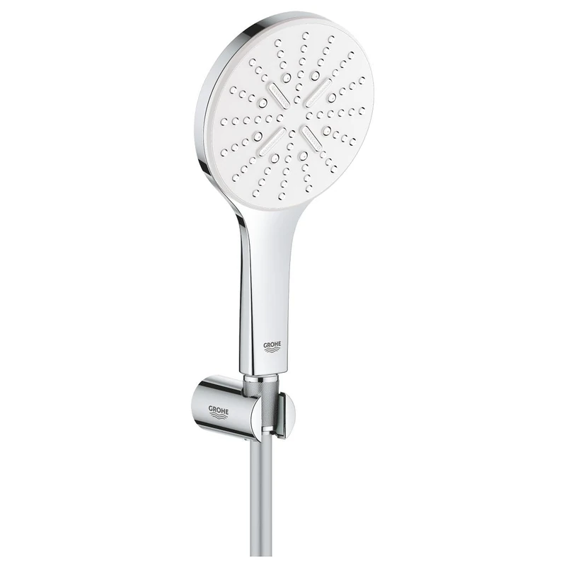 GROHE Rainshower 130 Smartactive Shower Set Water-Saving 3-Spray 130mm Hand Shower with 1500mm Silverflex Hose and Wall Holder Chrome Finish and White Spray Plate Made in Germany 26581LS0