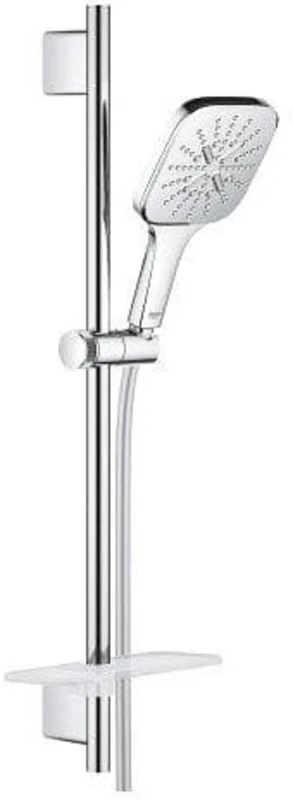 GROHE Rainshower 130 Smartactive Cube Shower Rail Set Water-Saving 3-Spray 130mm Hand Shower with 600mm Rail, 1750mm Silverflex Hose Chrome Finish Made in Germany 26584000