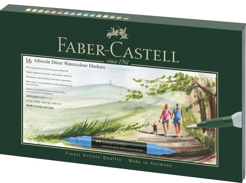 Faber-Castell 160318 – Case with 16 Albrecht Dürer Watercolour Markers – 1 Brush for Water Tank