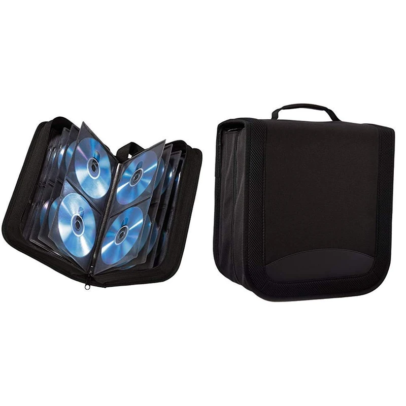 Hama 11617 CD wallet for storing 104 CDs/DVDs/Blu-rays, Black & Amazon Basics CD/DVD Binder 400 Disc Capacity Nylon Black