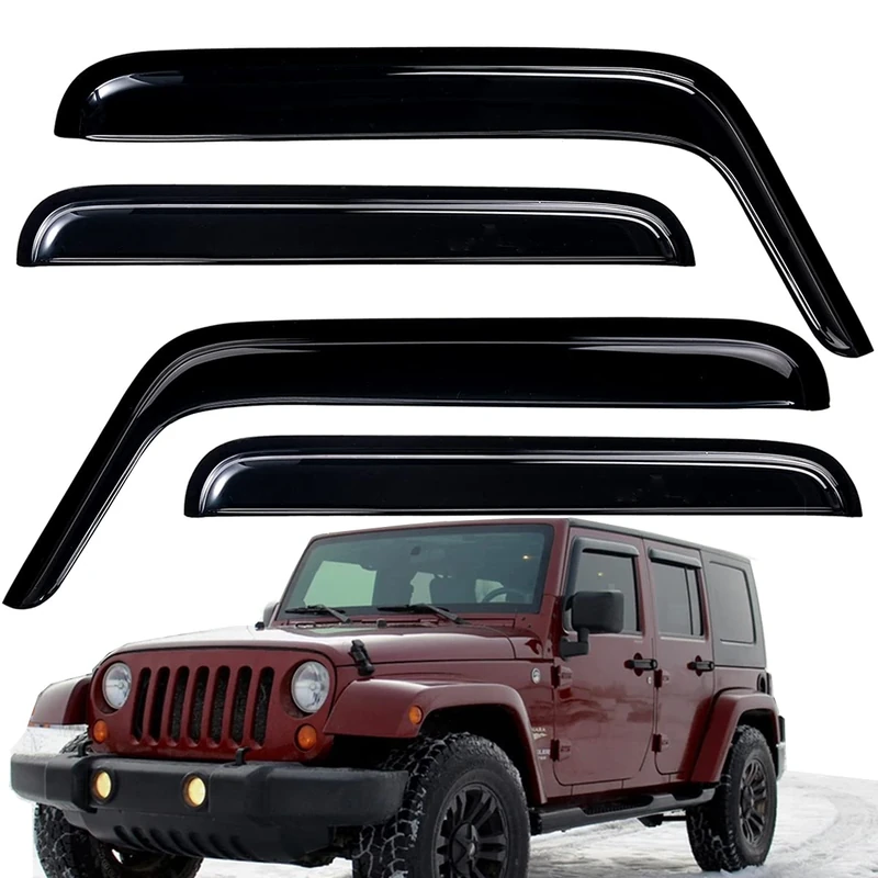 Lightronic WV94249 Tape-on Window Visors Rain Guards Smoke Tint 4PCS Set Fit for 2007-2018 Jeep Wrangler JK Unlimited