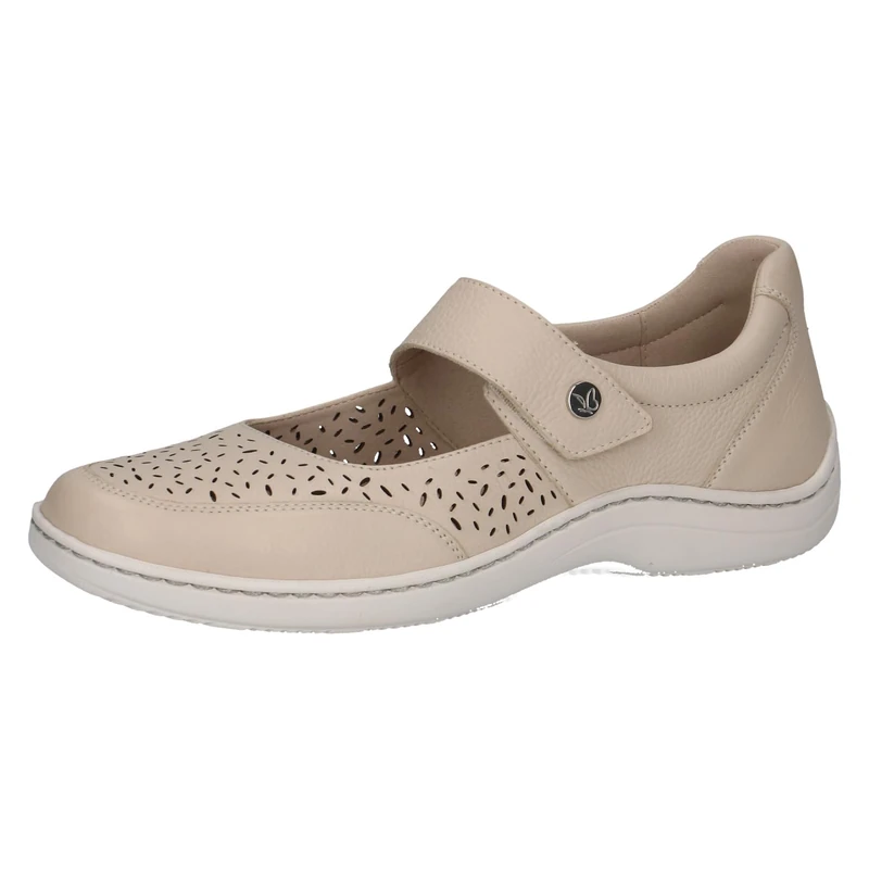 CAPRICE Comfort Women's Leather Ballet Flats with Strap, Beige (Eggshell Nappa), 6.5 UK