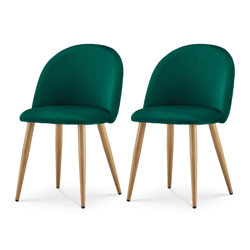 TUKAILAi Green Velvet Dining Chairs Set of 2 Upholstered Kitchen Shell Chairs with Soft Diamond Back & Metal Legs for Home Living Room Bedroom Lounge Reception