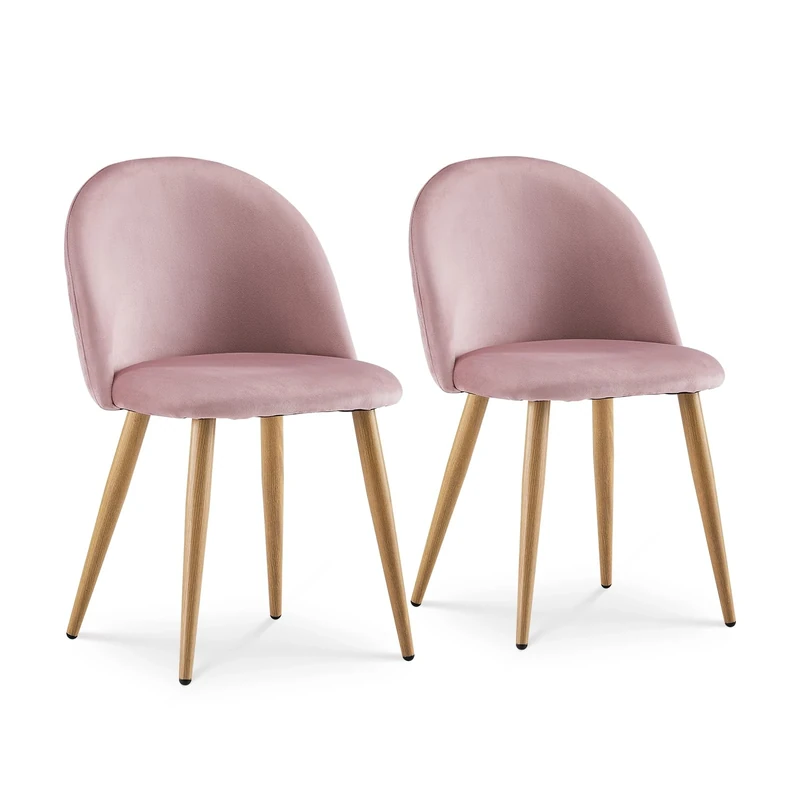 TUKAILAi Pink Velvet Dining Chairs Set of 2 Upholstered Seat Shell Reception Chairs with Soft Backrest and Metal Legs Dining Living Bedroom Restaurant Chairs