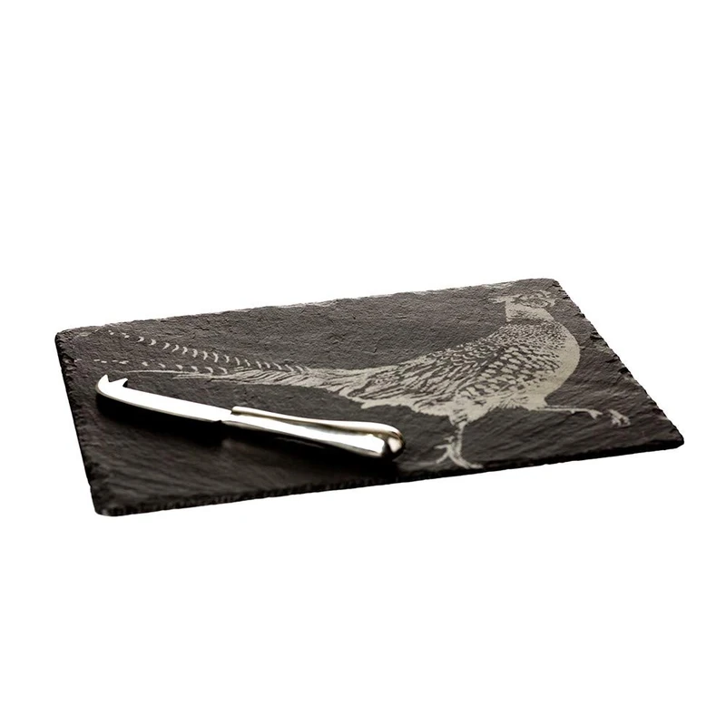 The Just Slate Company JS/CBGS/PH Pheasant Cheese Board and Knife Gift Set, Slate