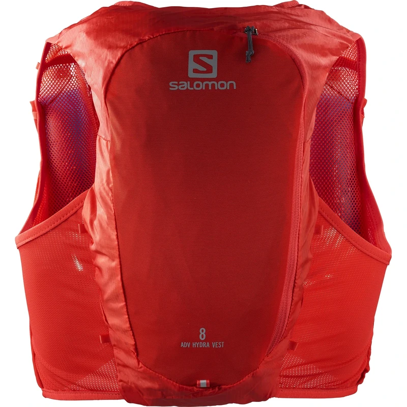 Salomon Hydra 8 Unisex Hydration Vest with 2 Soft Flasks (500ml), Trail Running and Hiking, Fiery Red, Extra Small