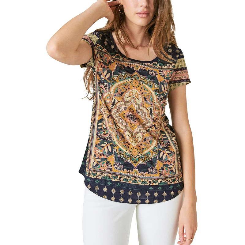 Lucky Brand Women's Persian Carpet Tee T Shirt, Navy Multi, L UK