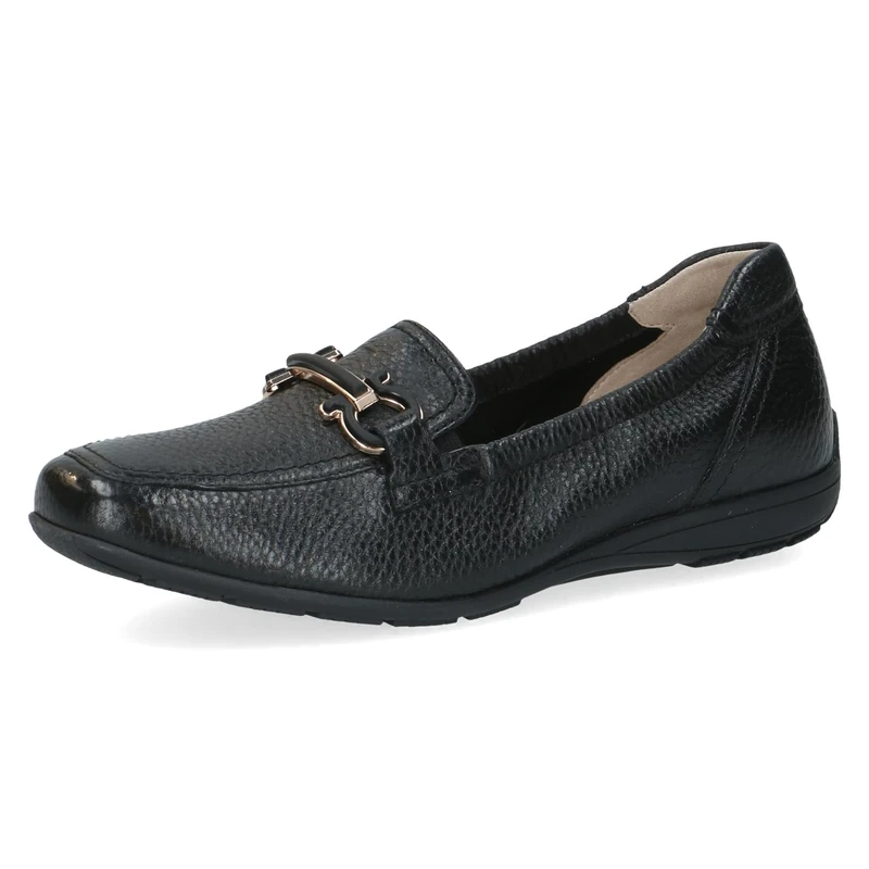 CAPRICE Women's Leather Loafers with Buckle, Black (Black Deer), 8 UK