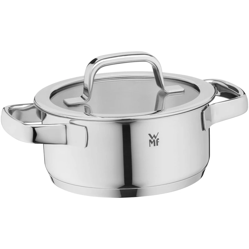 WMF Compact Cuisine Cooking Pot 24 cm, Glass Lid, Stewing Pan 4.1 L, Polished Cromargan Stainless Steel, Scale on the Inside, Stackable, Pot Induction, Uncoated