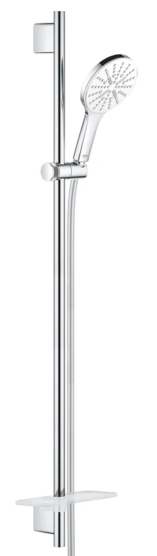 GROHE Rainshower 130 Smartactive Shower Rail Set 3-Spray 130mm Hand Shower with 900mm Rail, 1750mm Silverflex Hose Chrome Finish and White Spray Plate Made in Germany 26578LS0