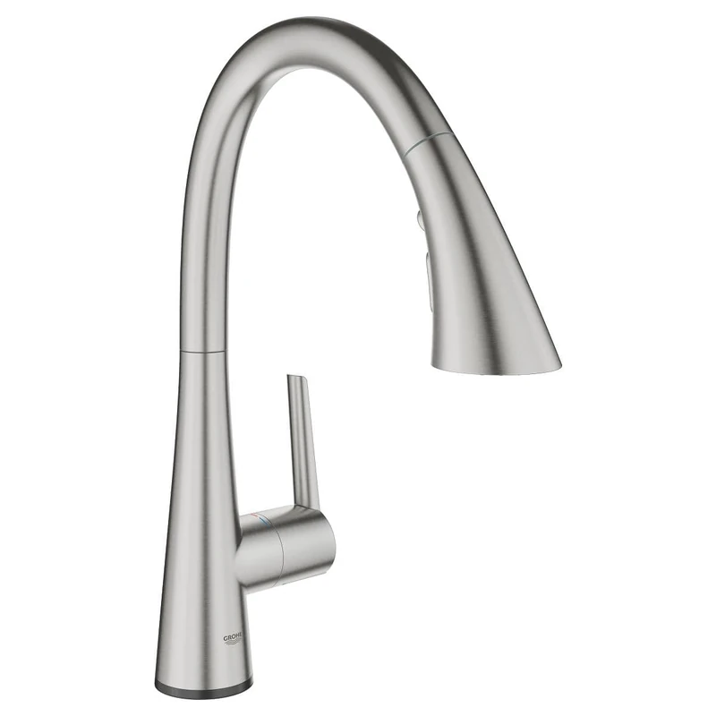 GROHE Zedra Touch Kitchen Tap 1-Lever Sink Mixer, High C-Spout with Touch Operation, Pull-Out Comfort Shower Head and 3 Spray Options, 360° Swivel Range, Stainless Steel Look Water-Saving 30219DC2 - Image 1
