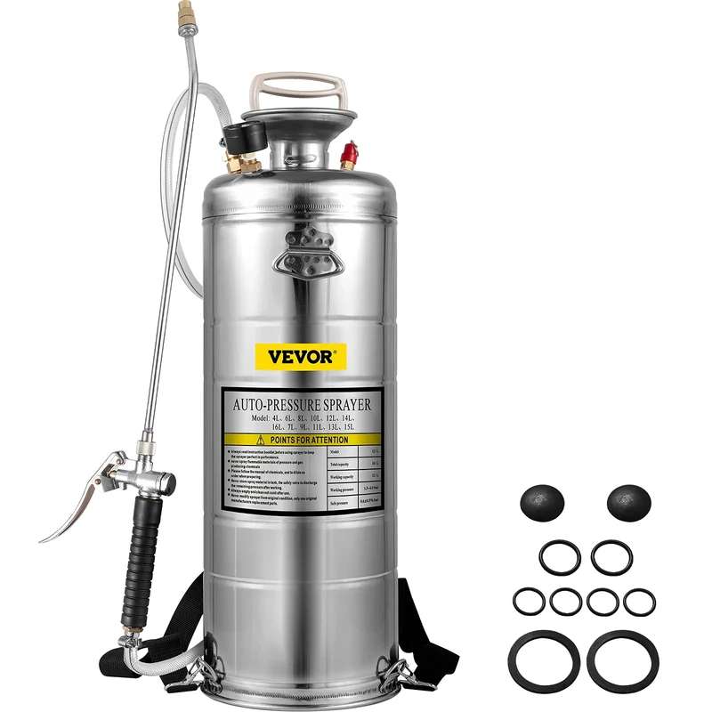 BuoQua Stainless Steel Sprayer 12L Household Gardening and Floor Cleaning Sprayer, Suitable for the Current Neds of Industry, Agriculture, Commerce, Medicine and Other Industries