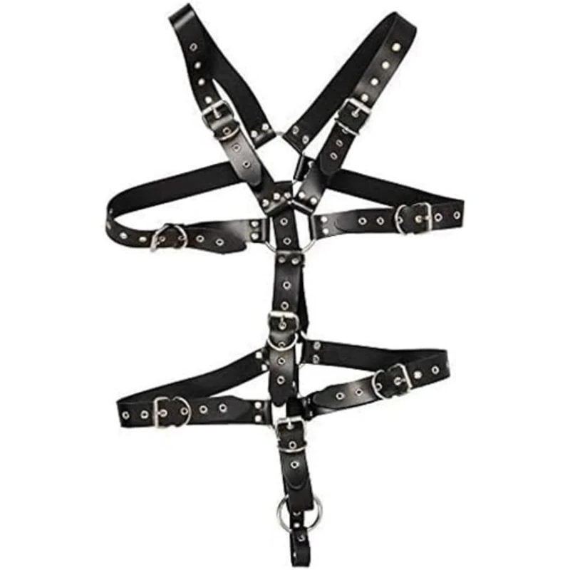 Zado Mens Leather Adjustable Harness with Cock Ring