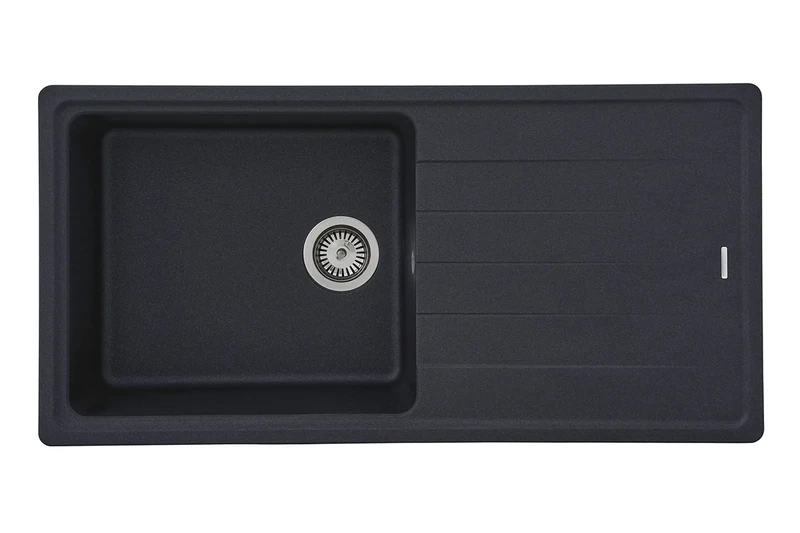 respekta Columbia Granite Sink in Black / 1 Bowl Built-in Sink in 100 x 50 cm/Sink Suitable for Base Cabinets from 60 cm Wide