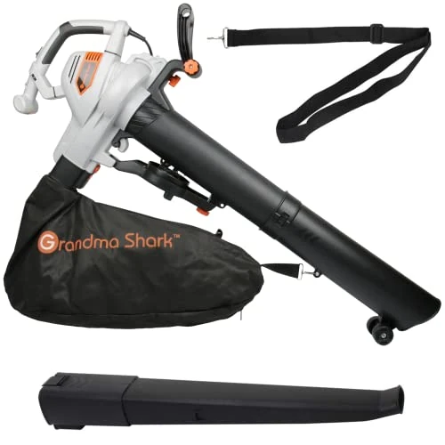 GRANDMA SHARK 3000W 5 in 1 Leaf Blower, Garden Leaves Vacuum Cleaner, Support for Breaking Leaves and Having a Large Collection Bag (Grey)