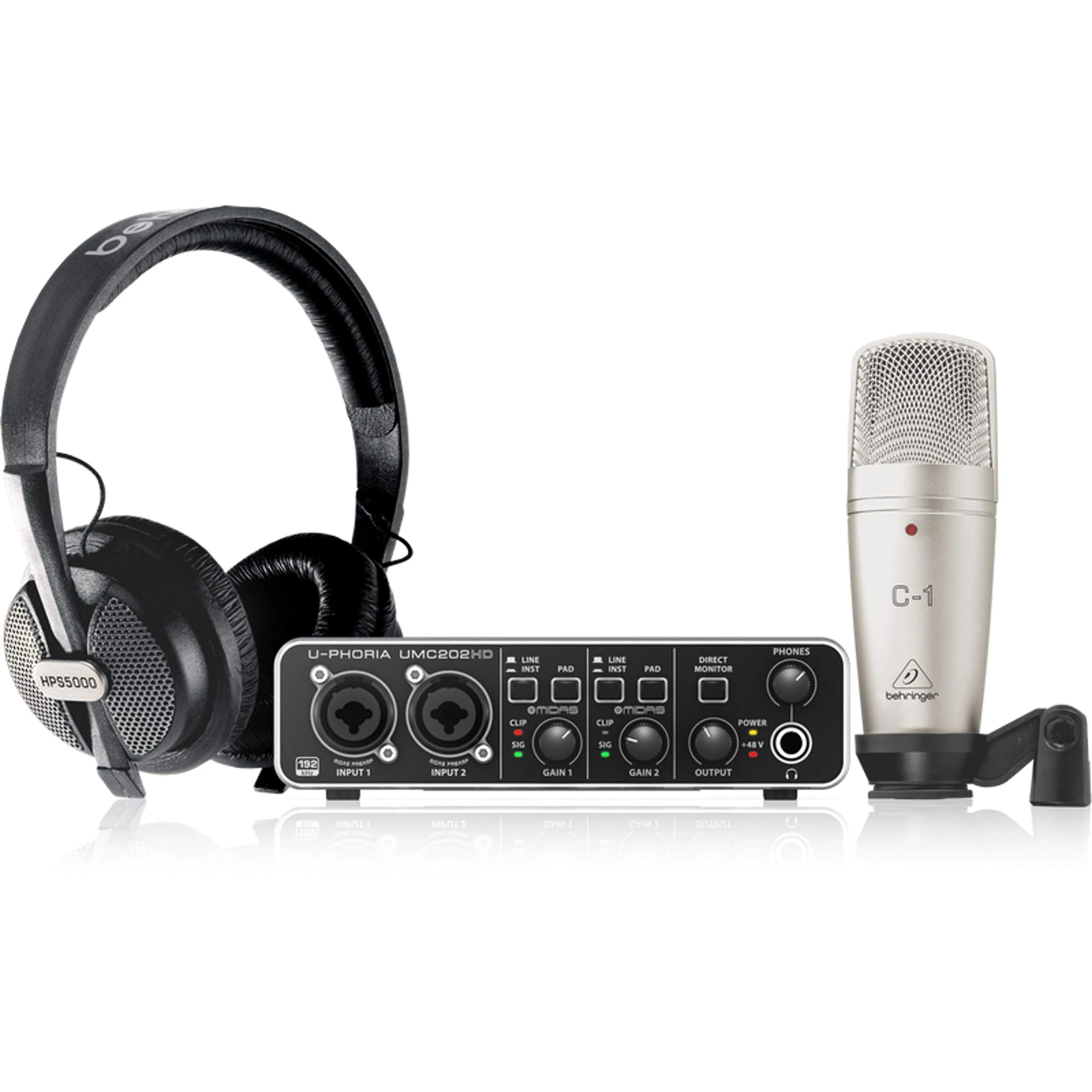 Behringer U-PHORIA STUDIO PRO Complete Recording Bundle with High-Definition USB Audio Interface, Condenser Microphone, Studio Headphones and More