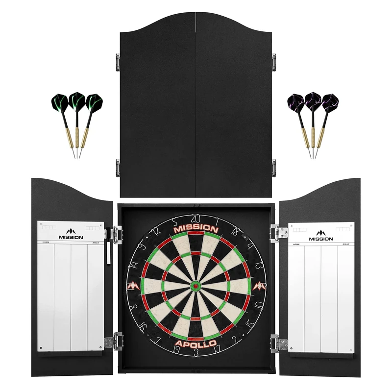 Mission Darts Dart Board Home Centre | Complete Darts Package Including Dartboard and 2 Sets of Darts (Cabinet)