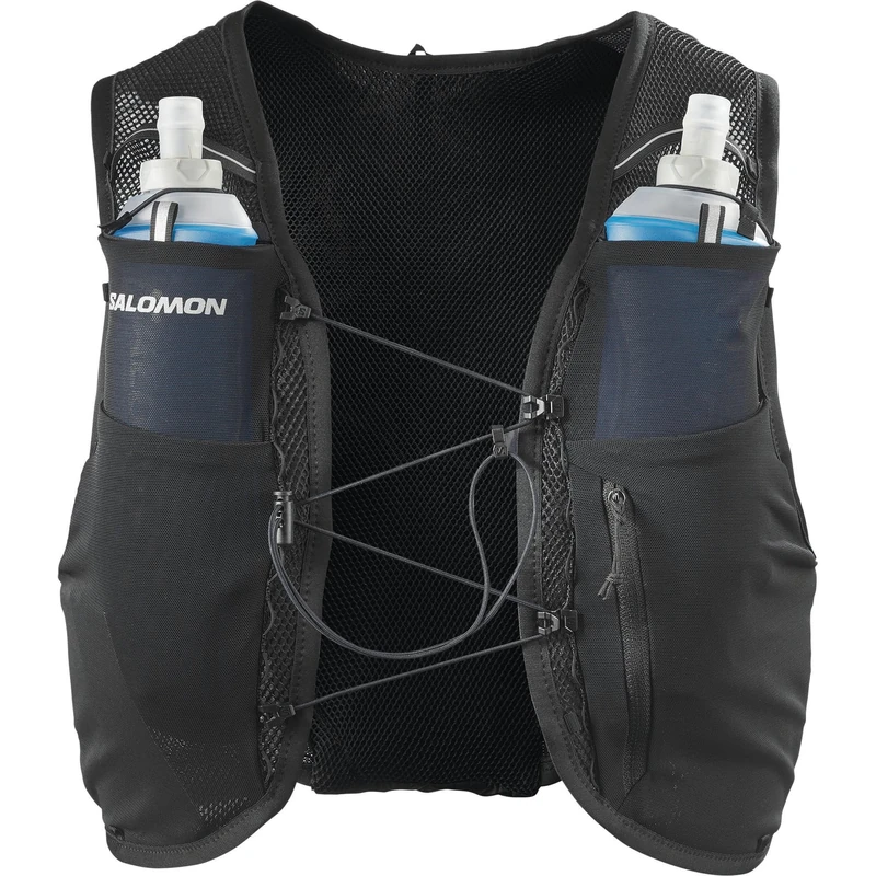 Salomon Hydra 8 Unisex Hydration Vest with 2 Soft Flasks (500ml), Trail Running and Hiking, Black, Large