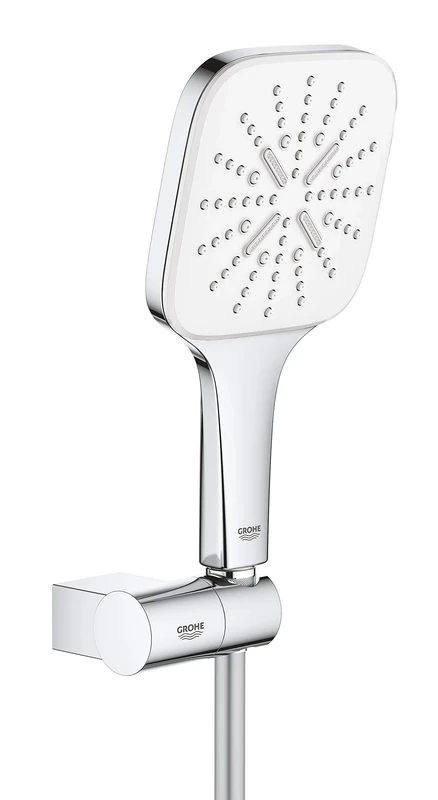 GROHE Rainshower 130 Smartactive Cube Shower Set Water-Saving 3-Spray 13cm Hand Shower with 1.5M Silverflex Hose and Adjustable Wall Holder Chrome Finish and White Spray Plate Made In Germany 26588LS0