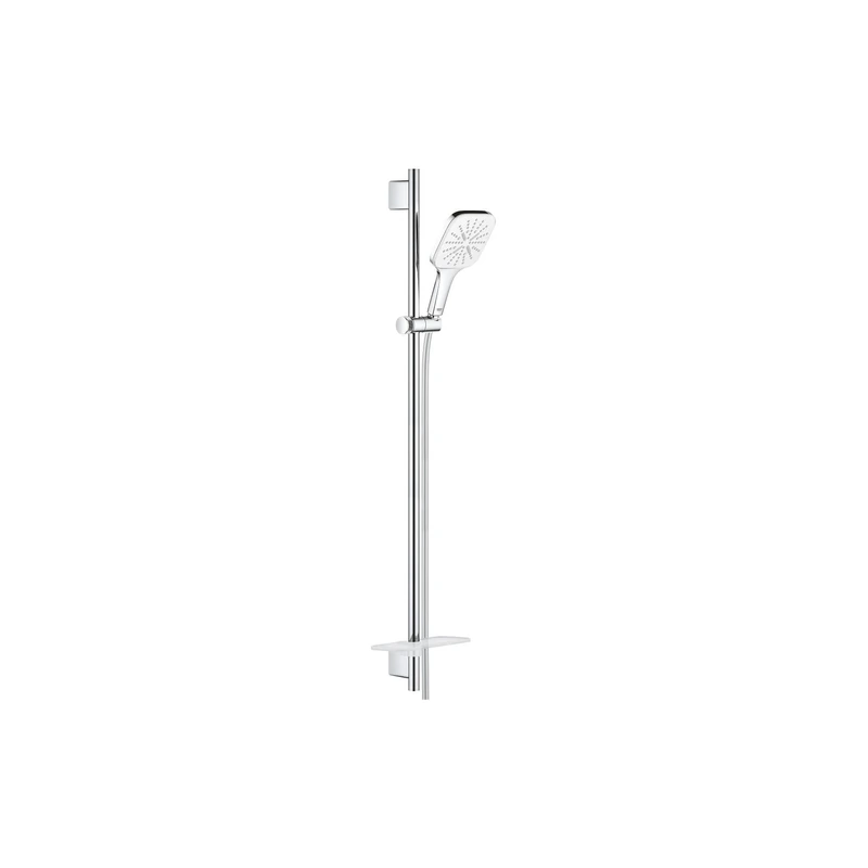 GROHE Rainshower 130 Smartactive Cube Shower Rail Set 3-Spray 130mm Hand Shower with 900mm Rail, 1750mm Silverflex Hose Chrome Finish and White Spray Plate Made in Germany 26586LS0
