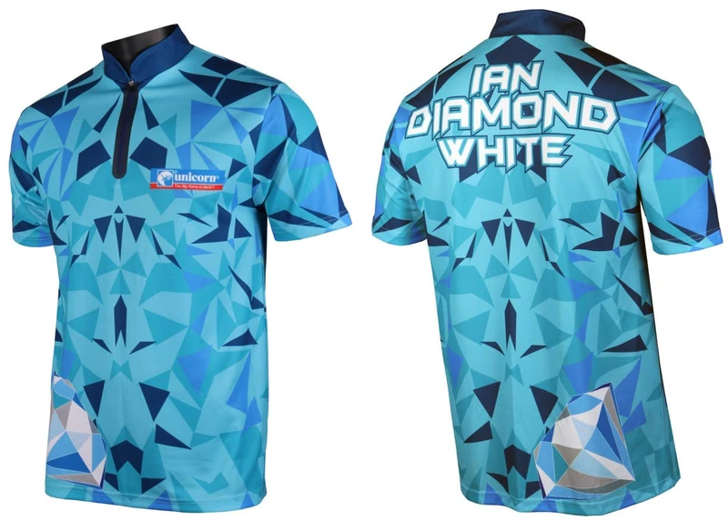 Unicorn Darts Shirt | Authentic Ian 'Diamond' White | Breathable Polyester & Non-Stitch Zip | Blue | XXXL | to fit Chest 50-53 inches - Image 1