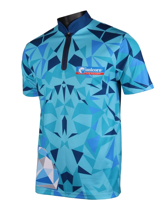 Unicorn Darts Shirt | Authentic Ian 'Diamond' White | Breathable Polyester & Non-Stitch Zip | Blue | Large | to fit Chest 41-43 inches