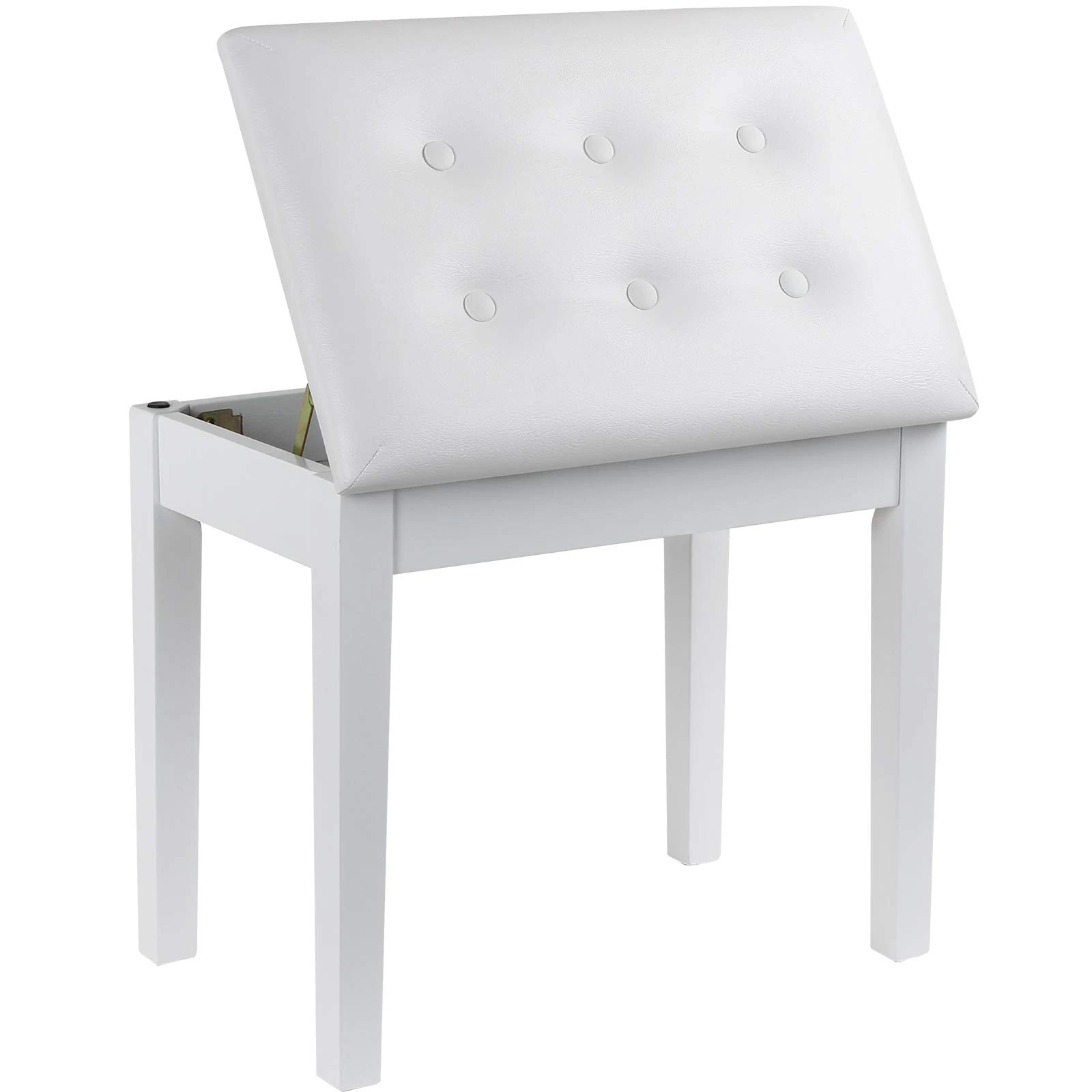 GRANDMA SHARK Piano Stool, Dressing Table Stool, Single Seat Keyboard Bench with Storage Compartment, Soft Faux Leather Padded Seat (White)