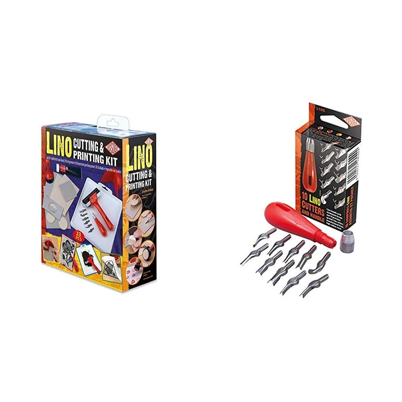 Essdee Lino Cutting & Printing Kit (23 Pieces) & 10 Lino Cutters and Handle Set (Lino Cutters Styles 1 to 10)