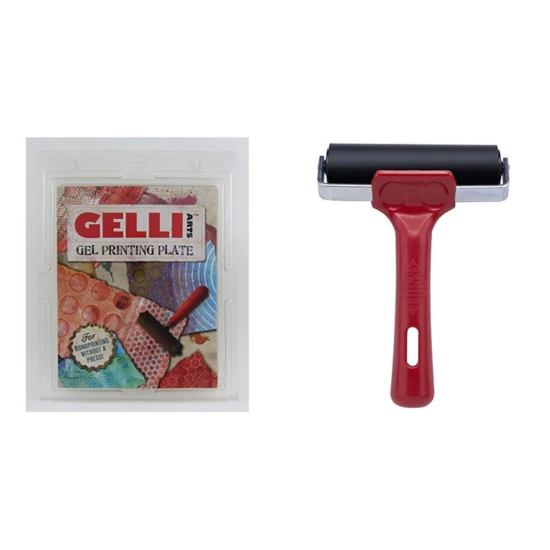 Gelli Arts 8"x10" Plate, Multicolour & Essdee Ink Roller/Brayer 100 mm